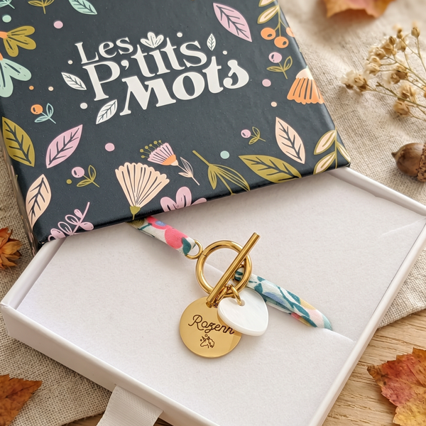 Bracelet Femme Personnalisé Cordon Liberty & Médaille Acier 15 mm
