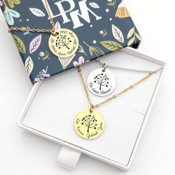 Collier Femme Personnalisé Médaille 20 mm Arbre de Vie Gravé