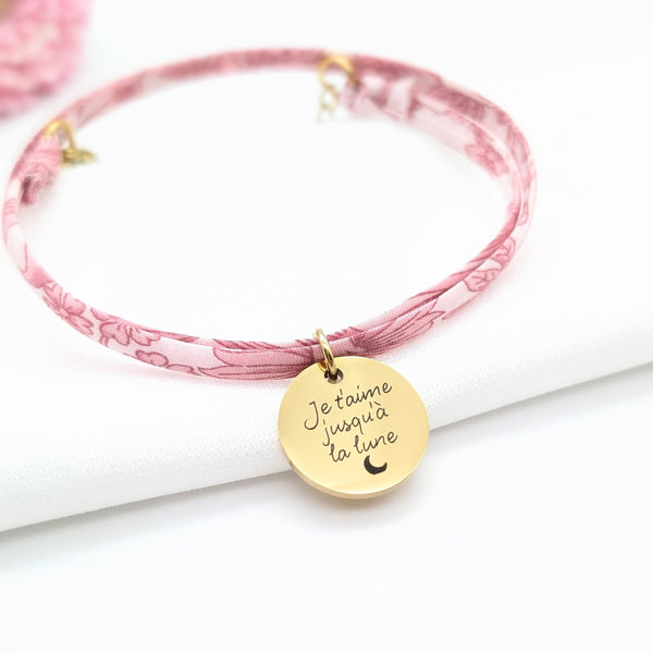 Bracelet Femme Personnalisé Cordon Liberty & Médailles Gravées 10 mm