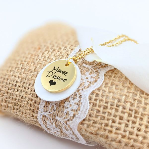 Collier Femme Personnalisé Acier Inoxydable & Médaille Gravée 15 mm - Fête des Mères