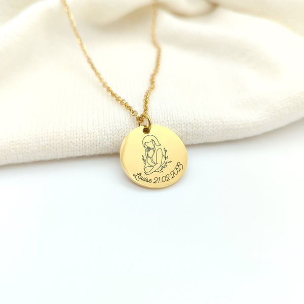 Collier Femme Personnalisé Médaille Gravée Maman Bébé - Cadeau Naissance