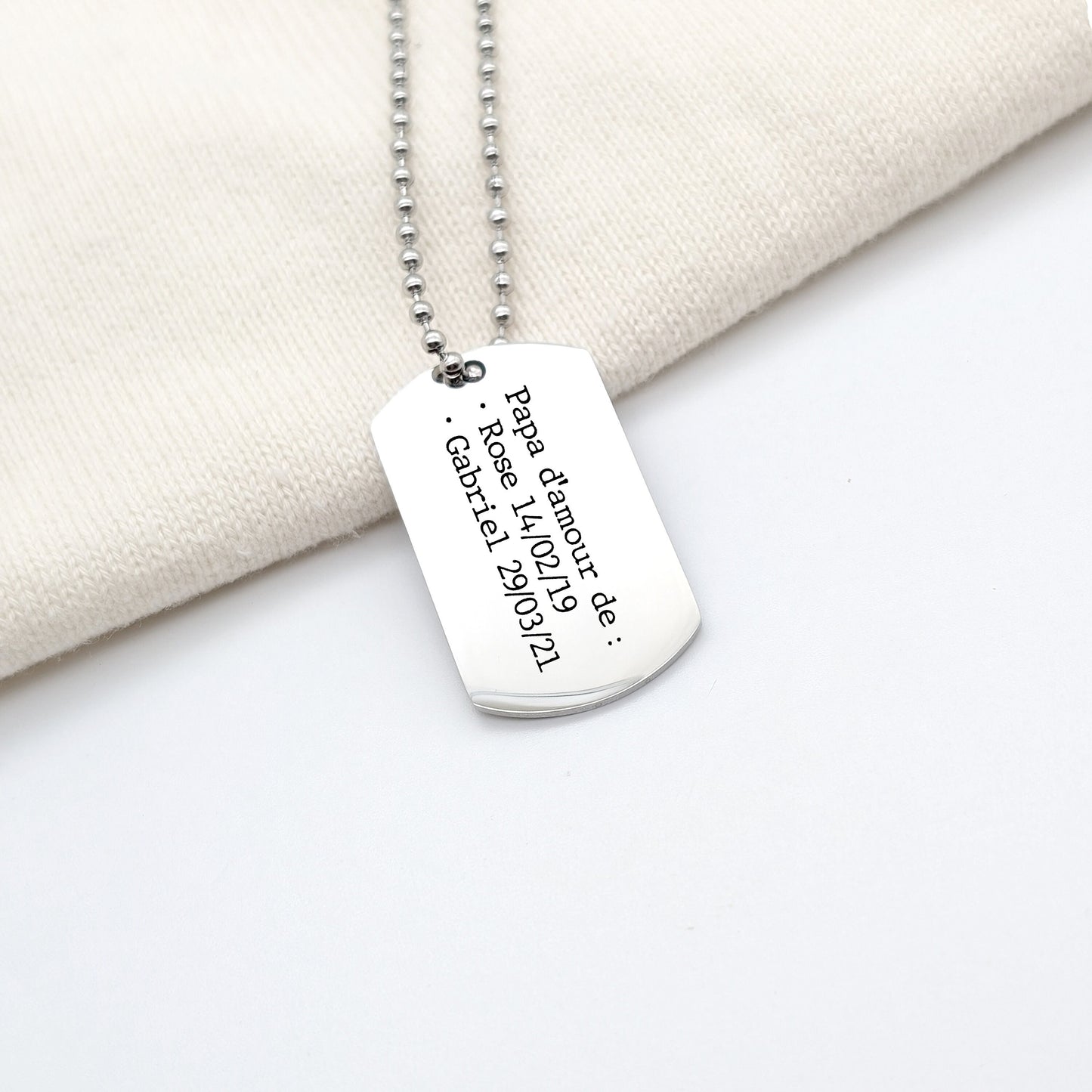 Collier Personnalisé Homme - Collier Dog Tag - Bijou Homme, Cadeau Fête des Pères, Cadeau Papa, Parrain, Témoin, Cadeau Saint Valentin homme