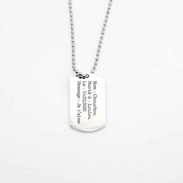 Collier Homme Personnalisé Acier Inoxydable & Plaque Militaire Gravée