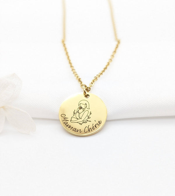 Collier Femme Personnalisé Médaille Gravée Maman Bébé - Cadeau Naissance