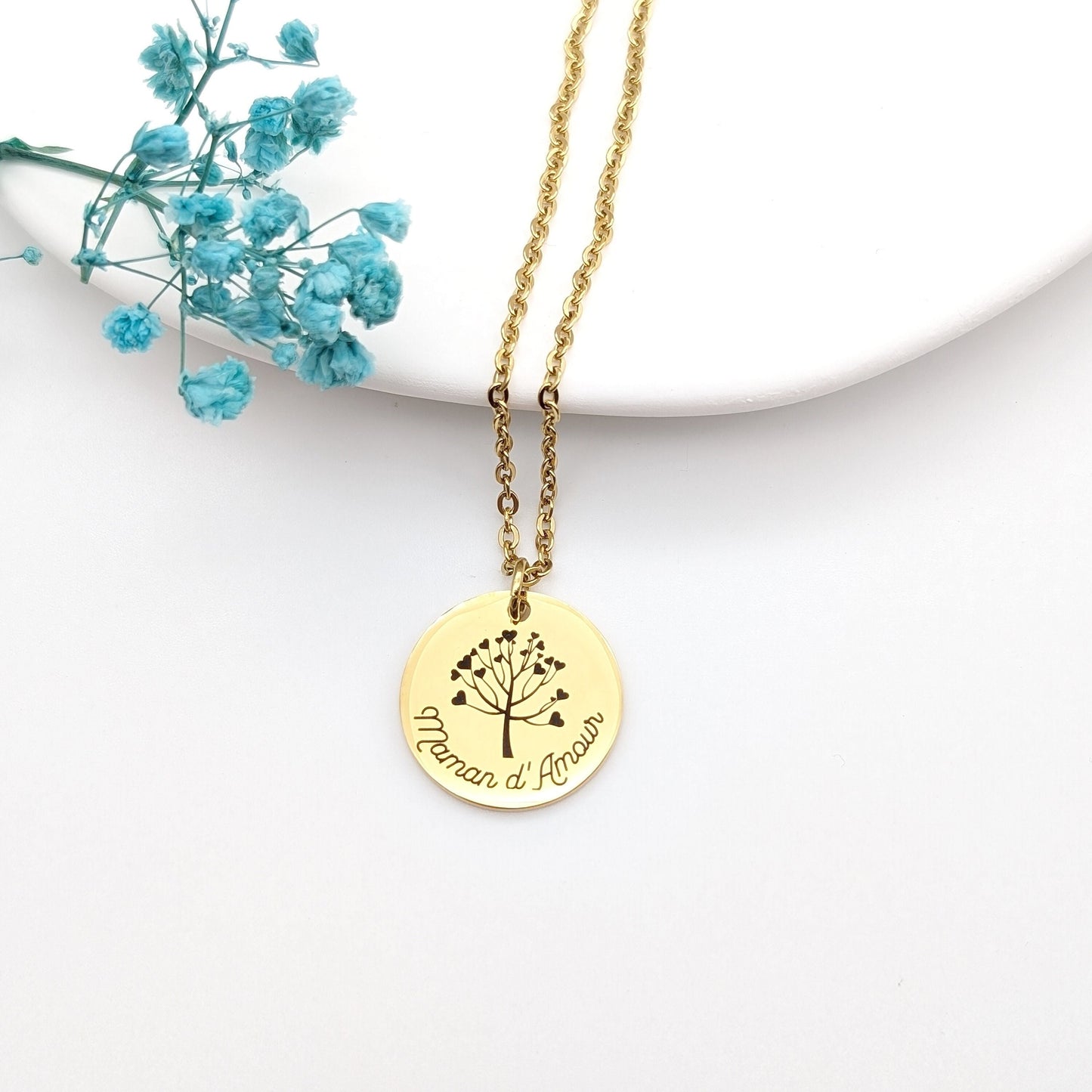 Collier personnalisé Arbre de vie, Collier gravure prénom, Collier pour Maman, Mamie, Bijou Maman, Cadeau naissance, Cadeau fête des mères