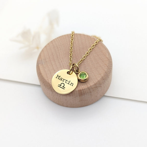 Collier Femme Personnalisé Acier Inoxydable Médaille 15 mm & Pierre de Naissance