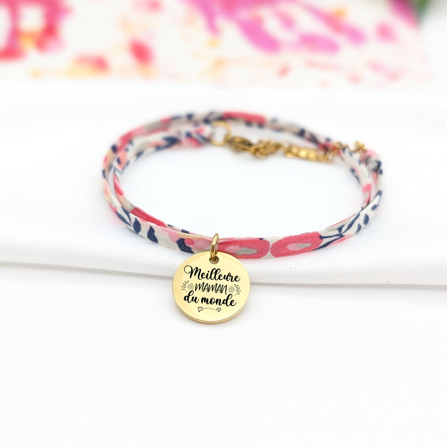 Bracelet personnalisé Maman en cordon Liberty, Cadeau Maman, Bijou maman personnalisé, Cadeau fête des mères, Bijou Meilleure Maman du monde