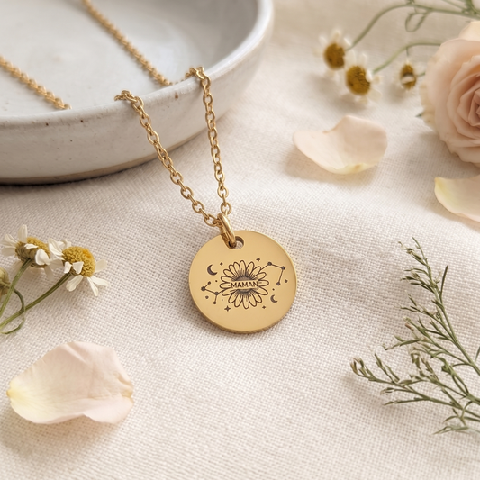 Collier personnalisé amulette florale Maman - collier fête des mères 2026