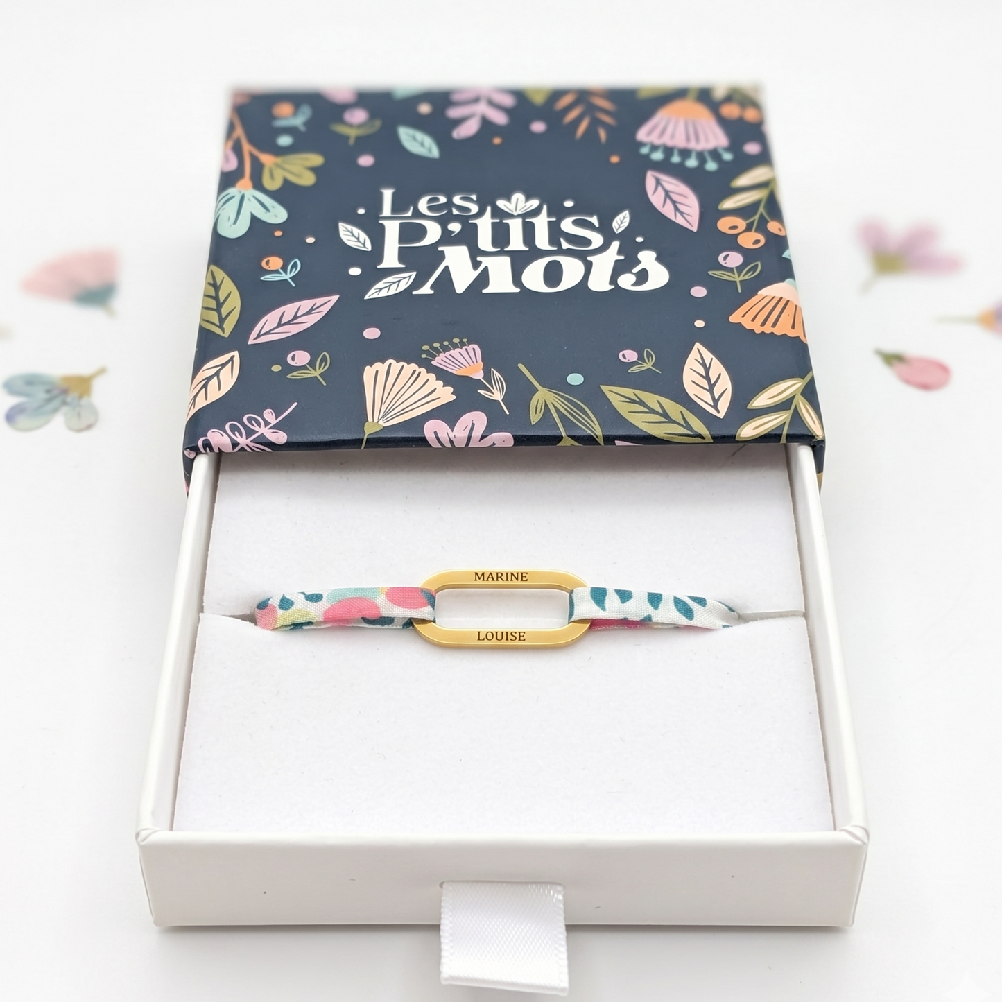 Bracelet personnalisé cordon Liberty et médaille mousqueton