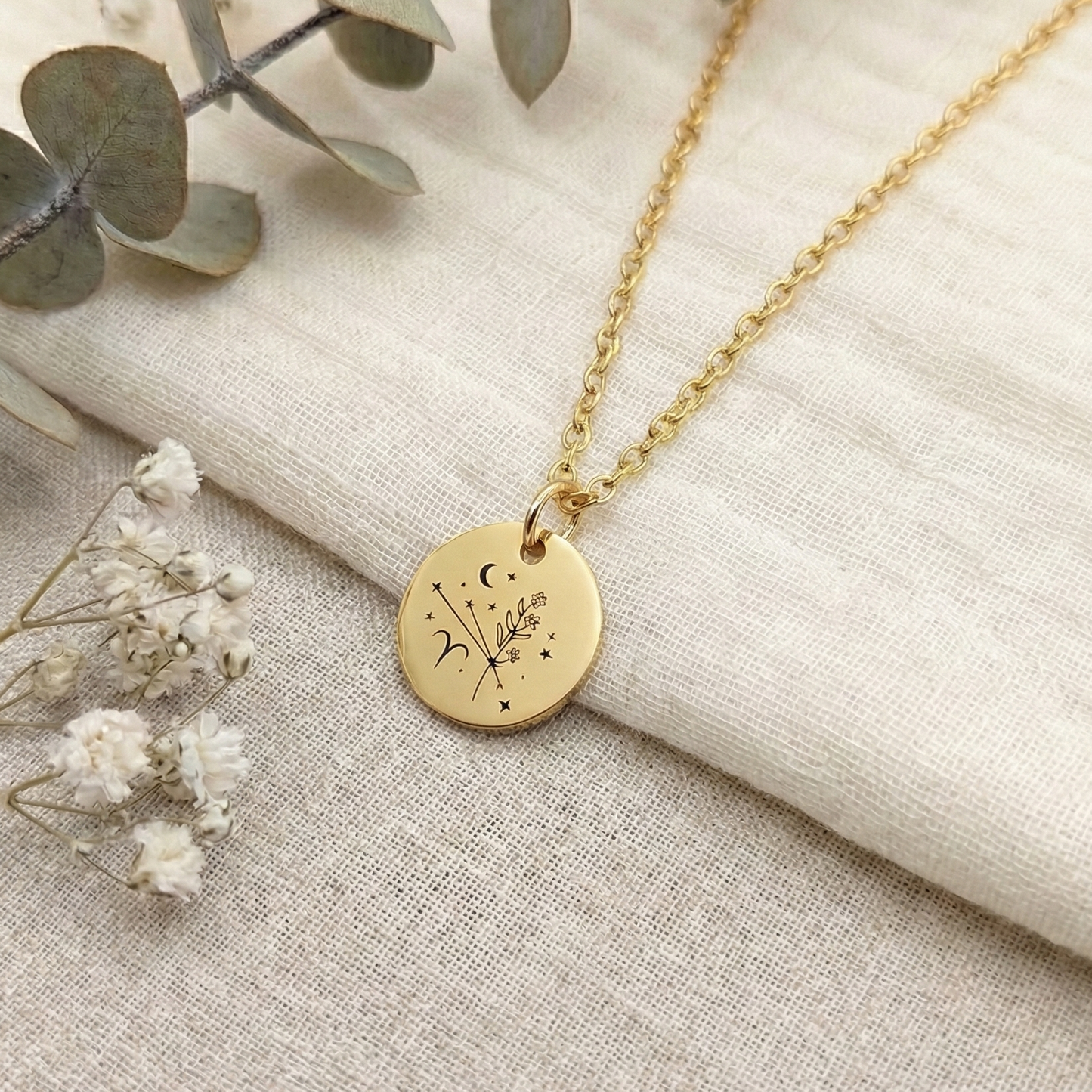 Collier personnalisé femme constellation florale médailles 15 mm