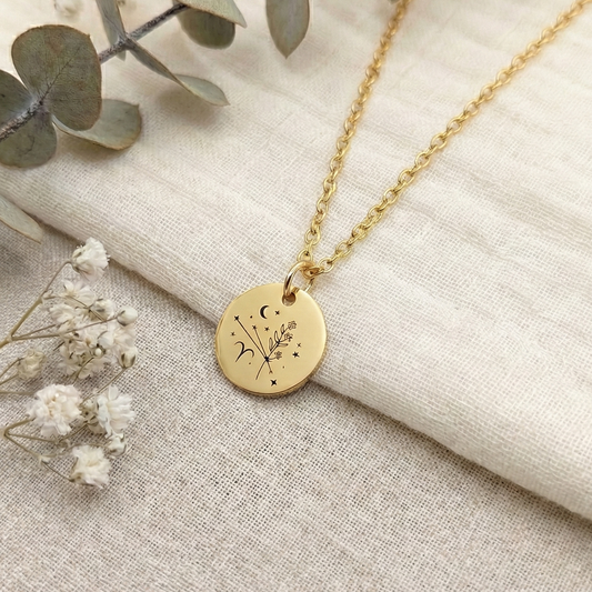 Collier personnalisé femme constellation florale médailles 15 mm