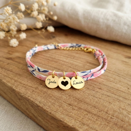 Bracelet Femme Personnalisé Cordon Liberty & Médailles Gravées