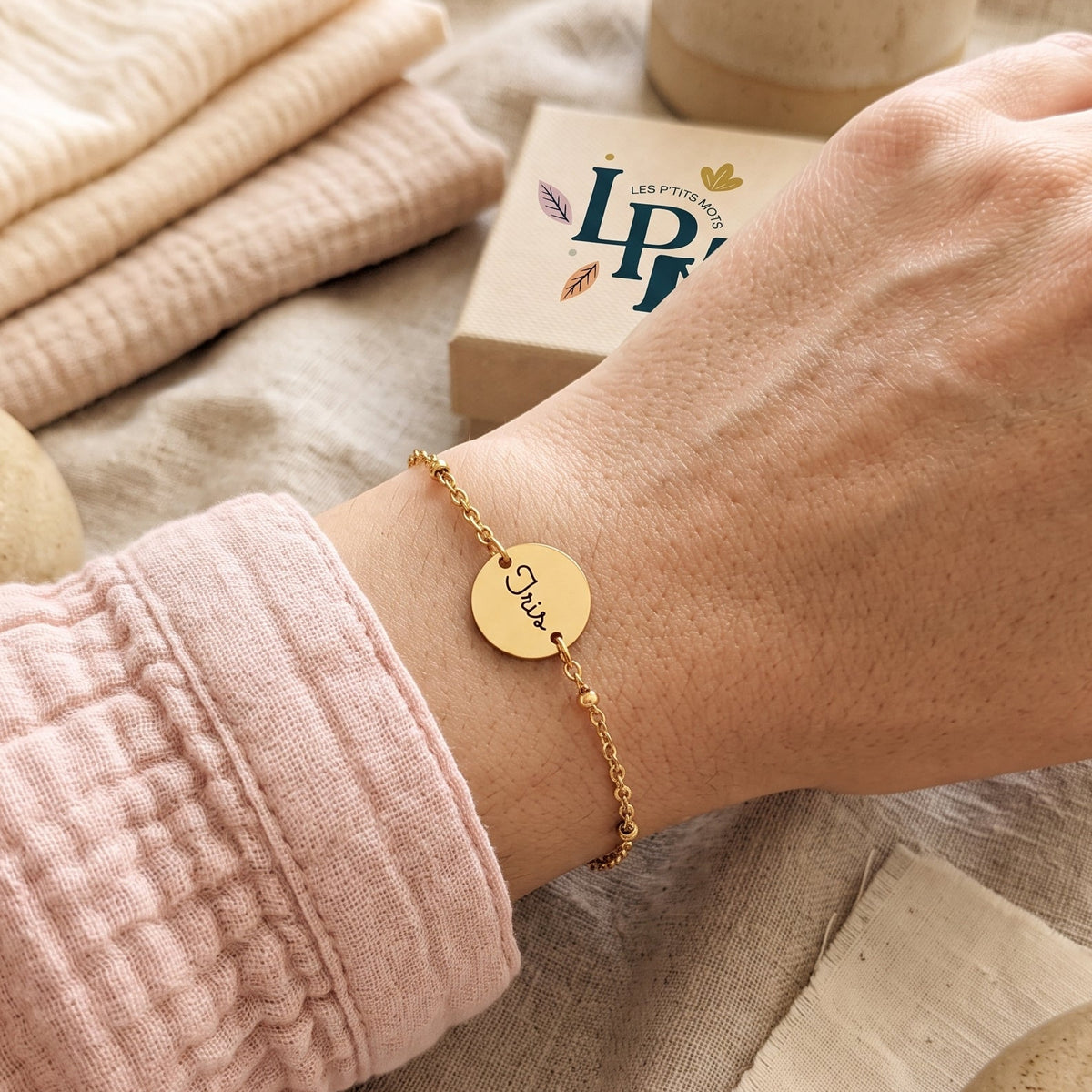 Bracelet Femme Personnalisé Chaîne & Médaille Ronde 13 mm Gravée