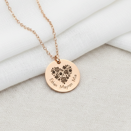 Collier Personnalisé "Cœur de Roses" – Médaille 20mm en Acier Inoxydable
