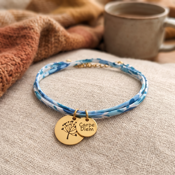 Bracelet Femme Personnalisé Cordon Liberty & Médailles Gravées 10 mm