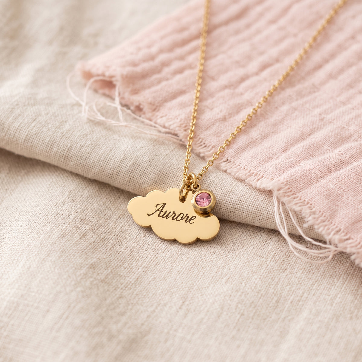 Collier Enfant Personnalisé Médaille Nuage & Pierre de Naissance