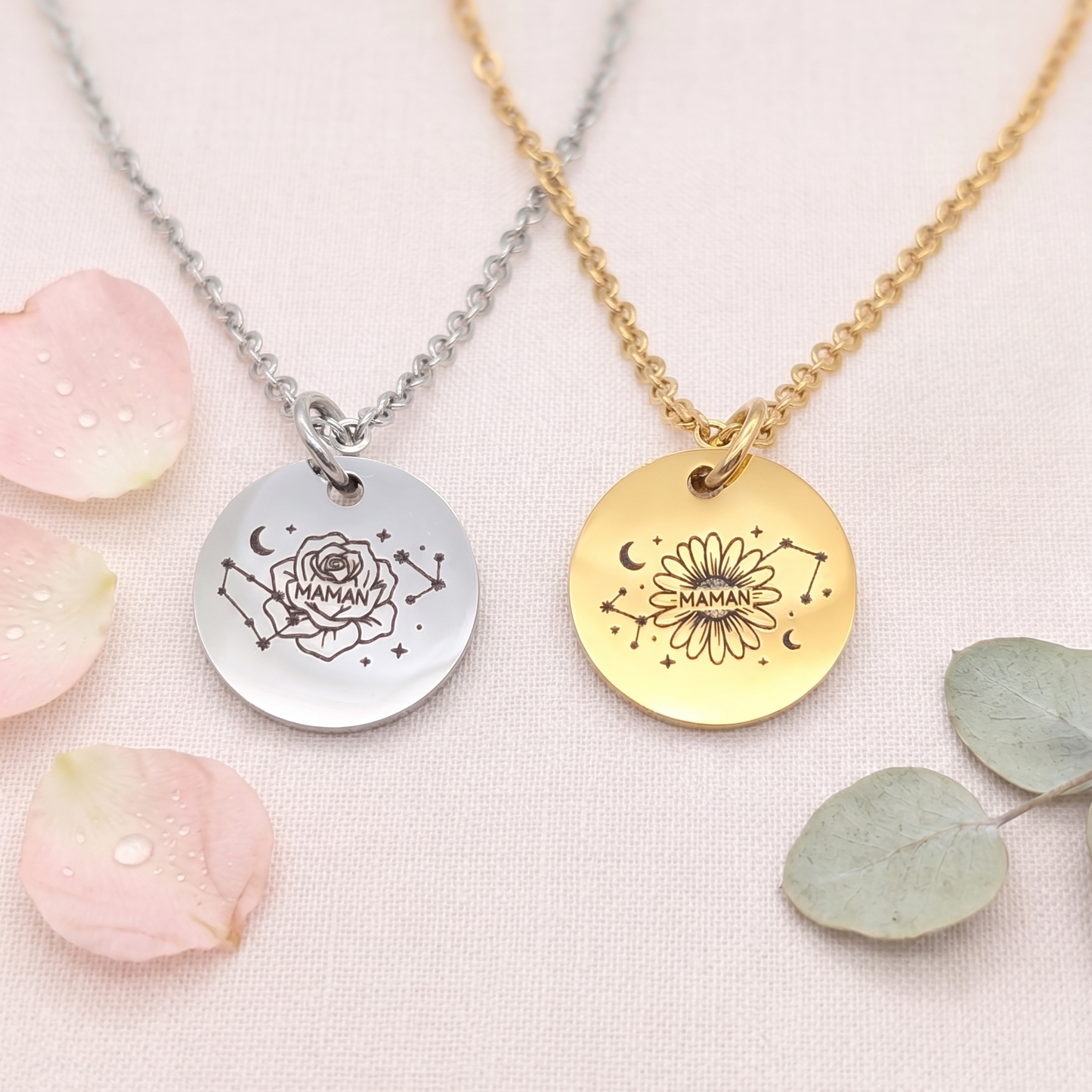 Collier personnalisé amulette florale Maman - collier fête des mères 2026