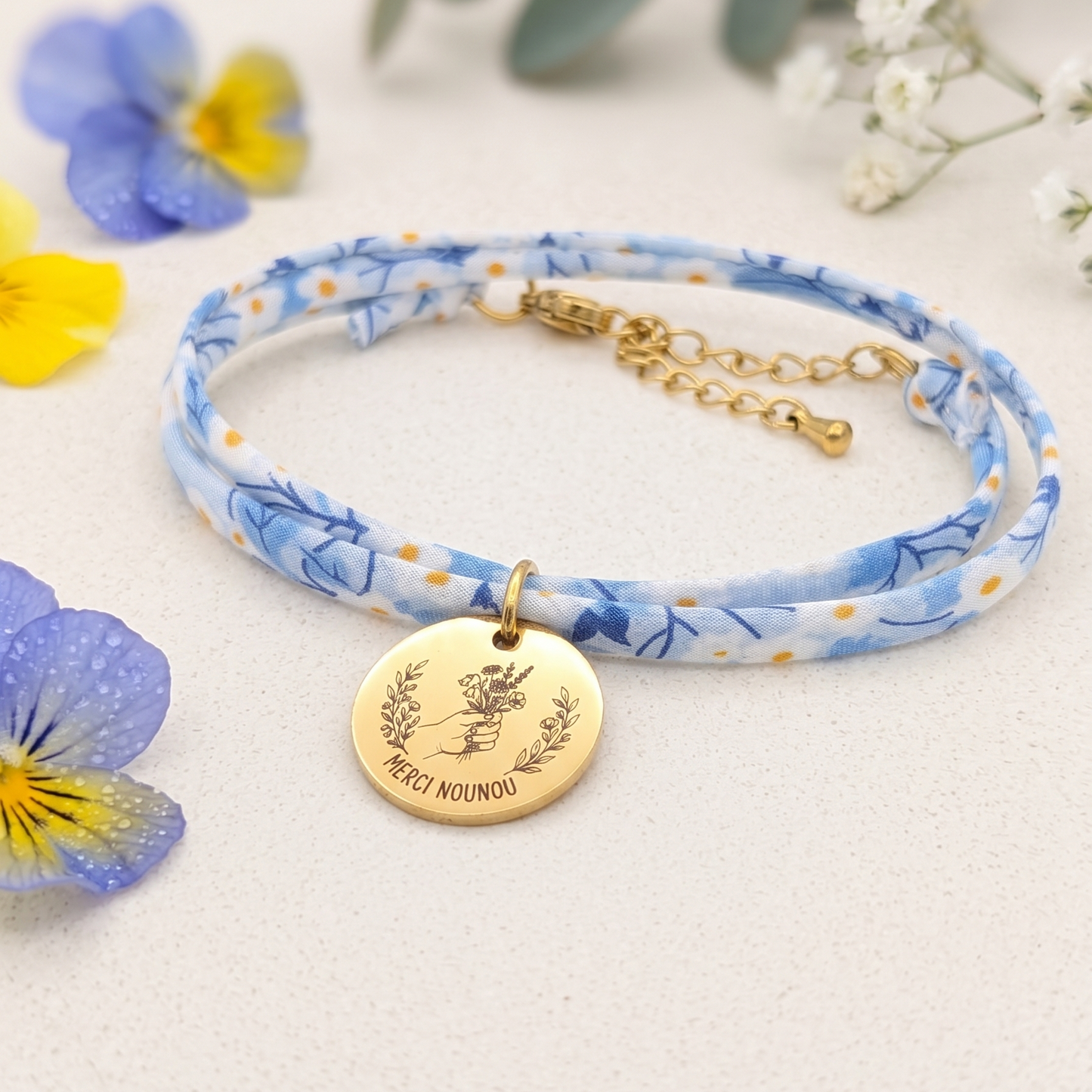 Bracelet personnalisé Nounou cordon Liberty - Cadeau Merci Nounou