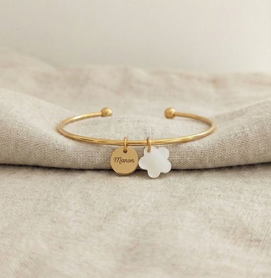 Bracelet personnalisé jonc semi ouvert médaille 10 mm