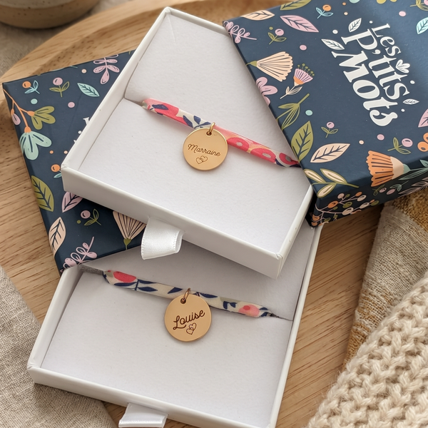 Ensemble Bracelets Mère Fille Personnalisés Cordon Liberty & Médaille 15 mm