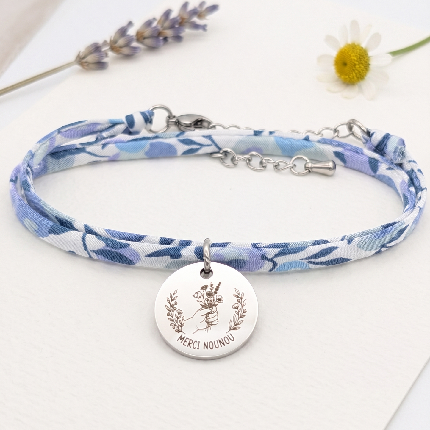 Bracelet personnalisé Nounou cordon Liberty - Cadeau Merci Nounou