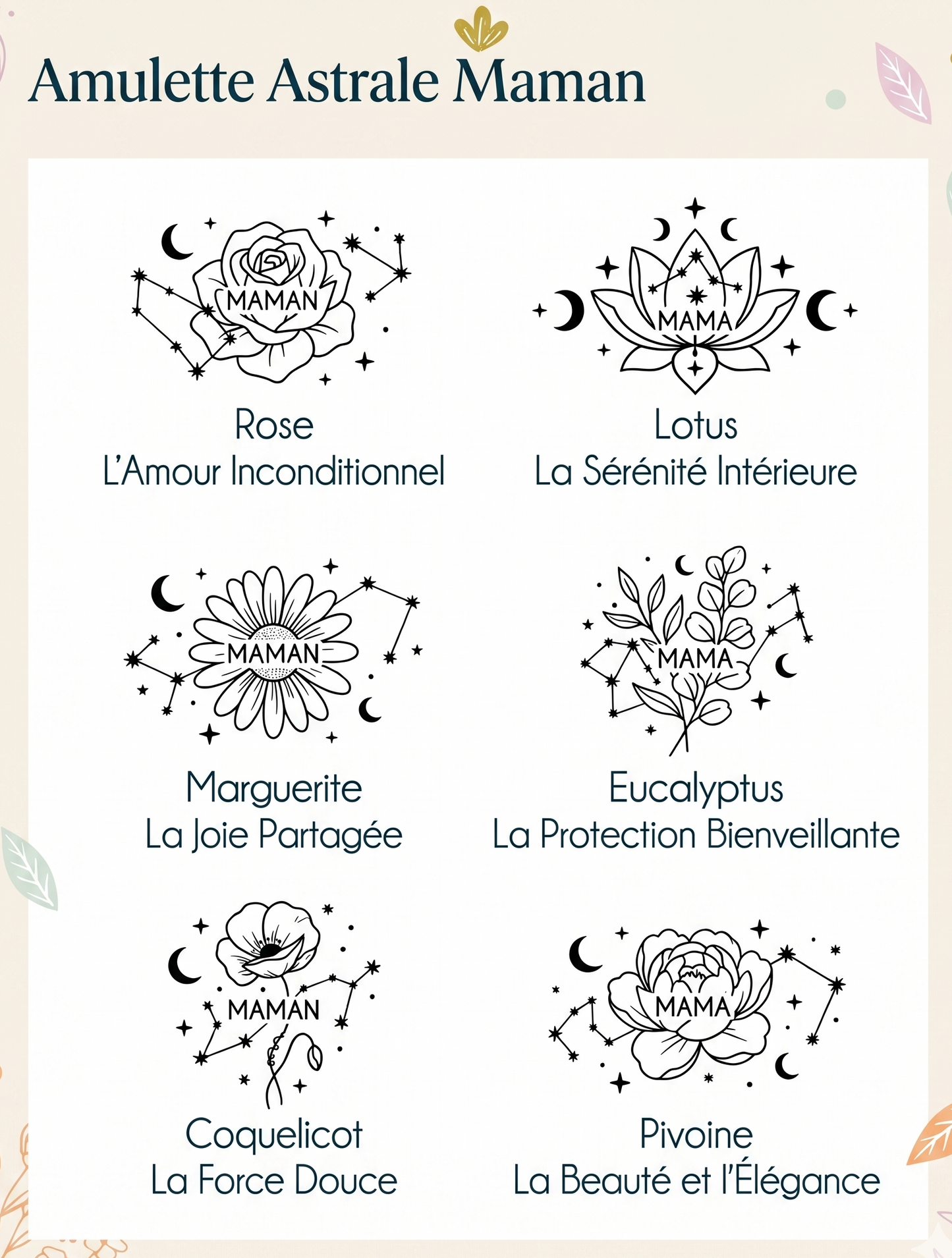 Collier personnalisé amulette florale Maman - collier fête des mères 2026