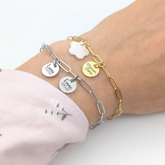 Bracelet personnalisé maillons larges et médailles à graver de 10 mm