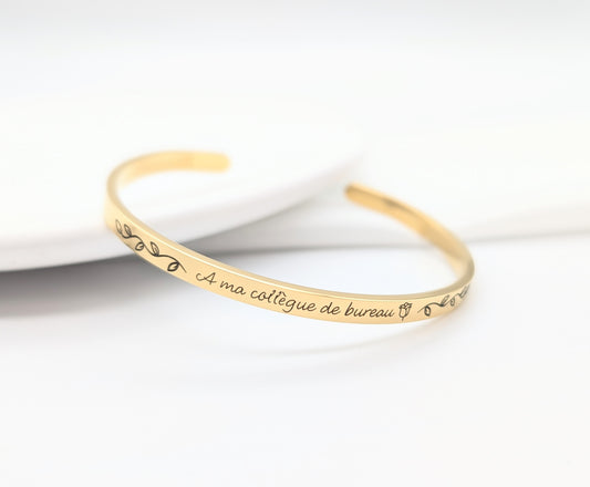 Bracelet jonc personnalisé arabesques florales et gravure