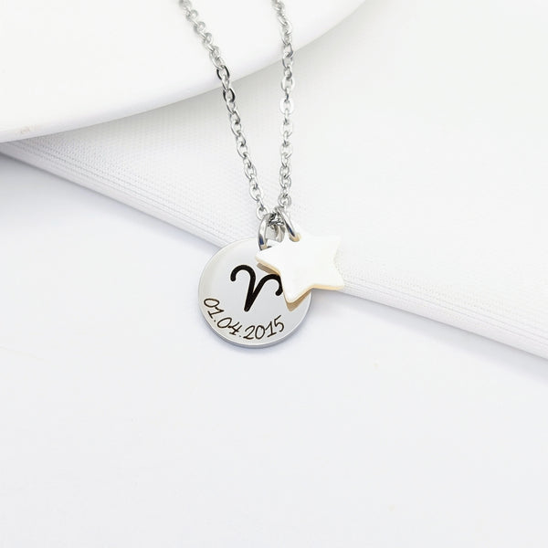 Collier Femme Personnalisé Acier Inoxydable & Signe Astrologique Gravé