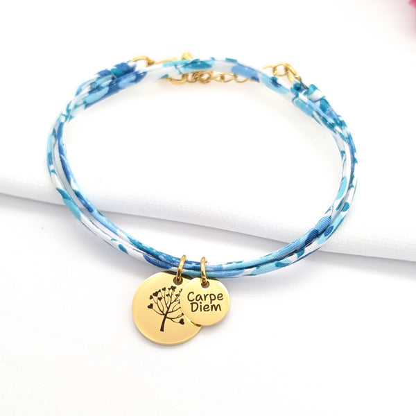 Bracelet Femme Personnalisé Cordon Liberty & Médailles Gravées 10 mm