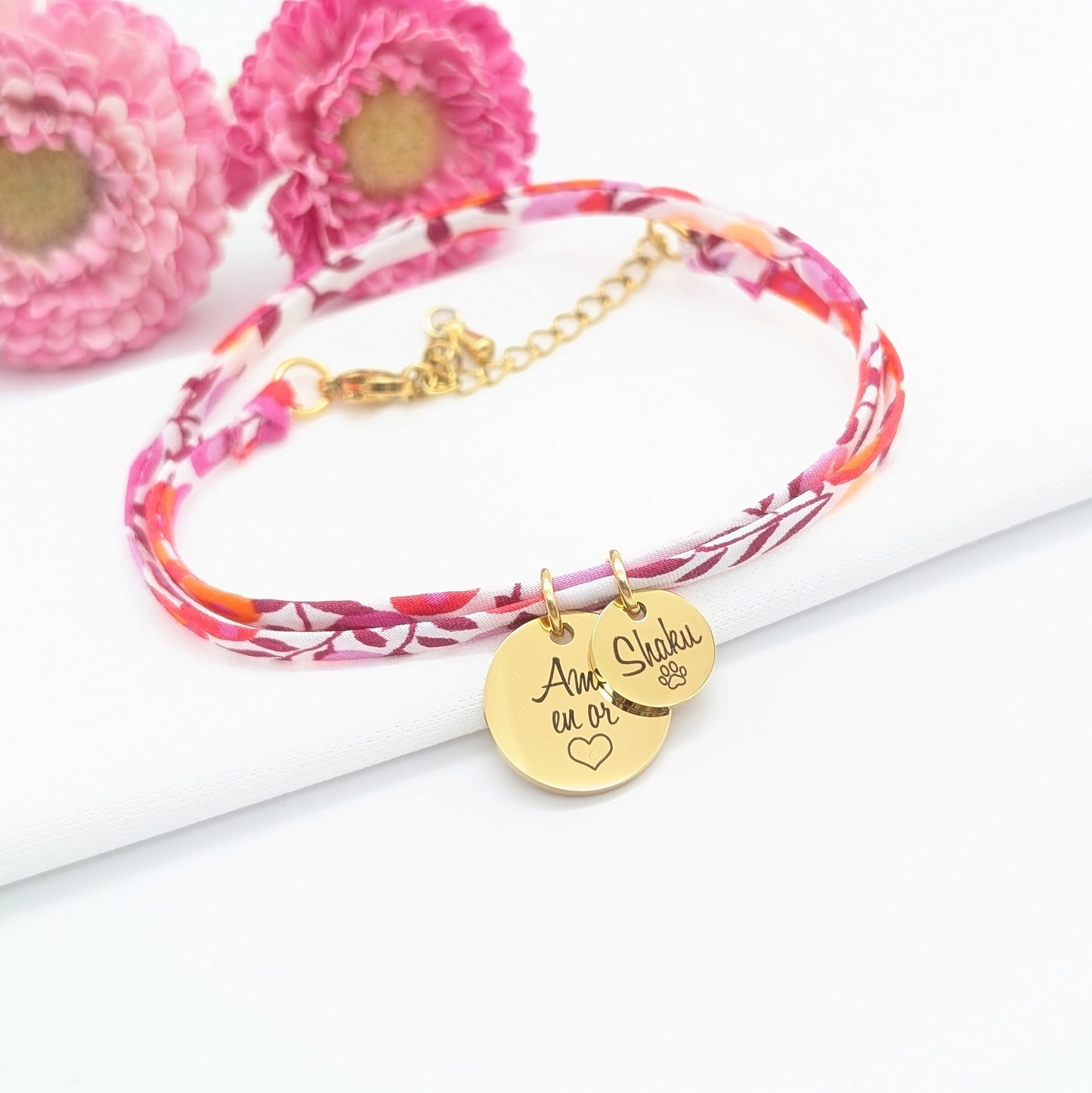 Bracelet Liberty personnalisé gravure symbole et médailles de 10 mm à graver