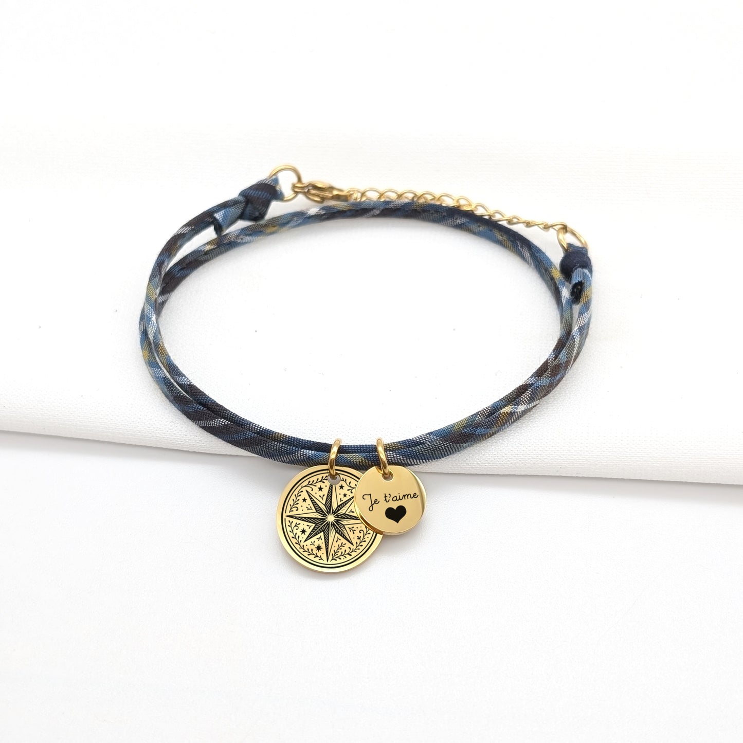 Bracelet personnalisé Liberty Tartan rose des vents et médaille 10 mm - Collection Noël 2025