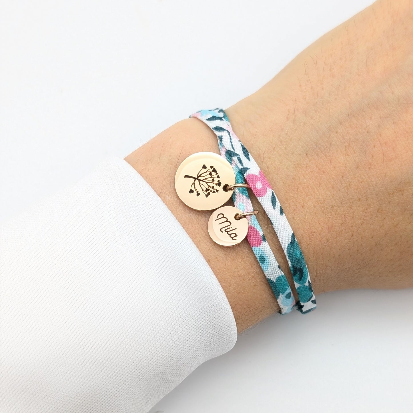 Bracelet Liberty personnalisé gravure symbole et médailles de 10 mm à graver
