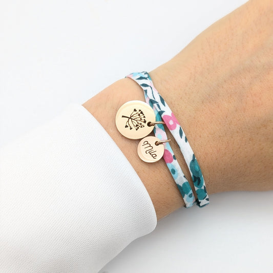 Bracelet Liberty personnalisé gravure symbole et médailles de 10 mm à graver