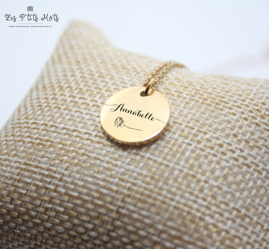 Collier Personnalisé Prénom Rose - Bijou Floral, Cadeau Maman, Cadeau naissance, Cadeau Demoiselle Honneur, Collier Fête des Mère
