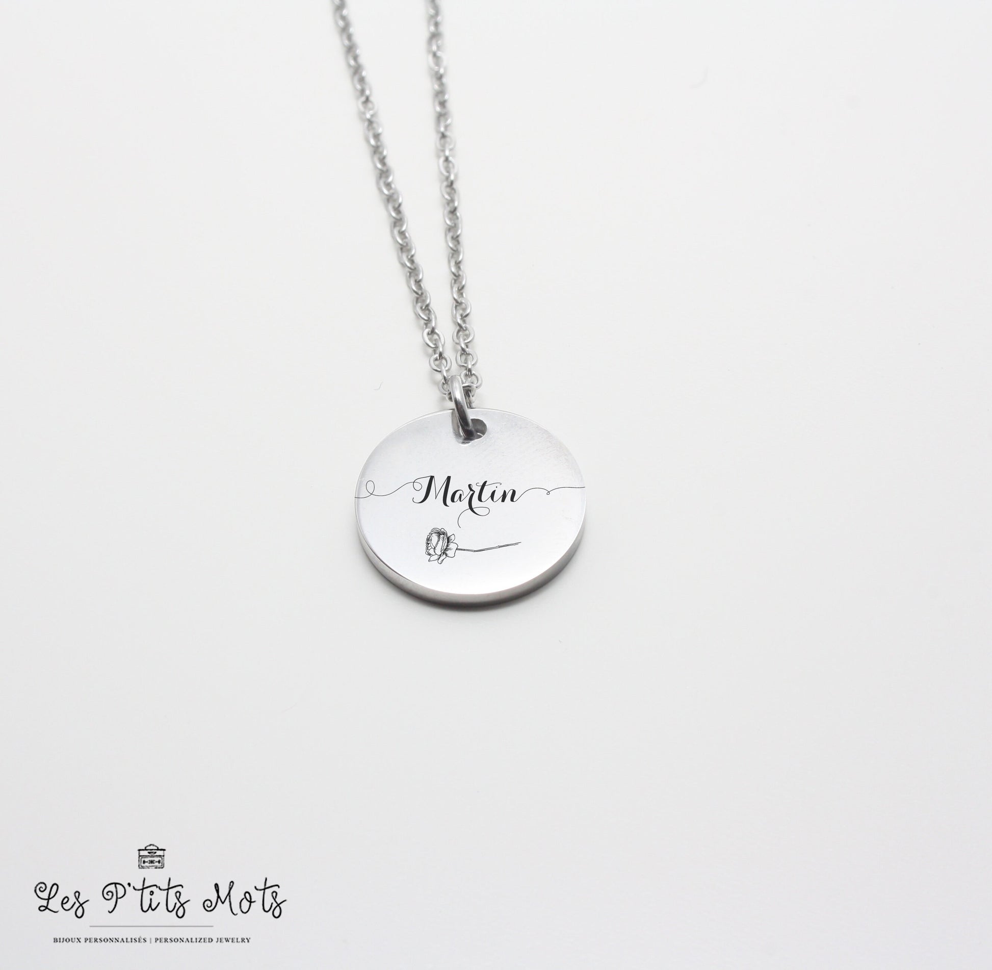 Collier Personnalisé Prénom Rose - Bijou Floral, Cadeau Maman, Cadeau naissance, Cadeau Demoiselle Honneur, Collier Fête des Mère
