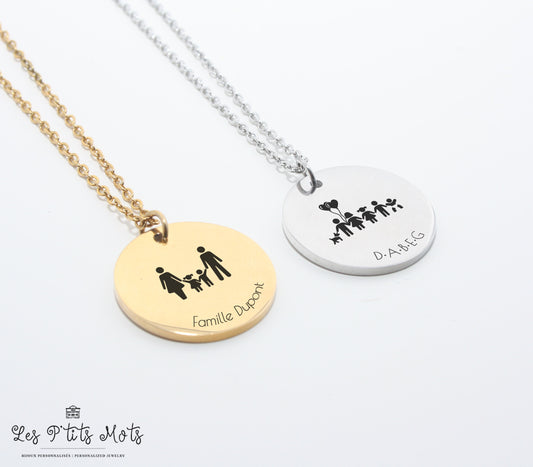 Collier personnalisé gravure membres de la Famille - Cadeau Naissance, Bijou Maman, Mamie, Cadeau fête des grands-mères, Collier Marraine
