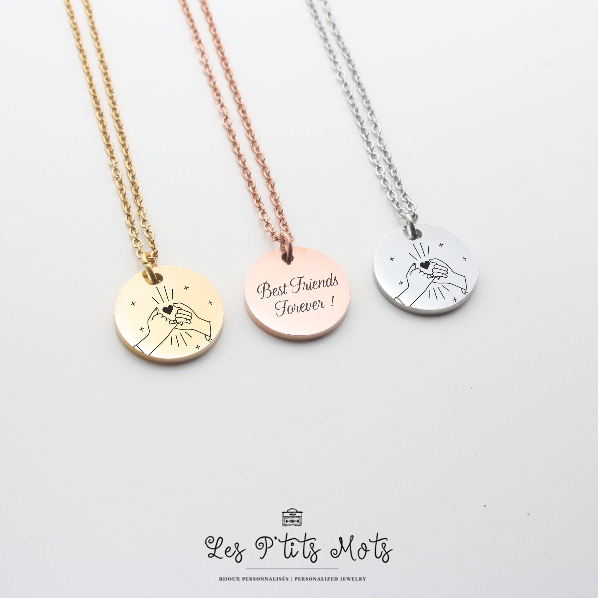 Collier Personnalisé Pinky - Bijou gravé promesse amitié, Cadeau Ami, Cadeau Sœur, Cadeau Demoiselle d'honneur, Cadeau personnalisé