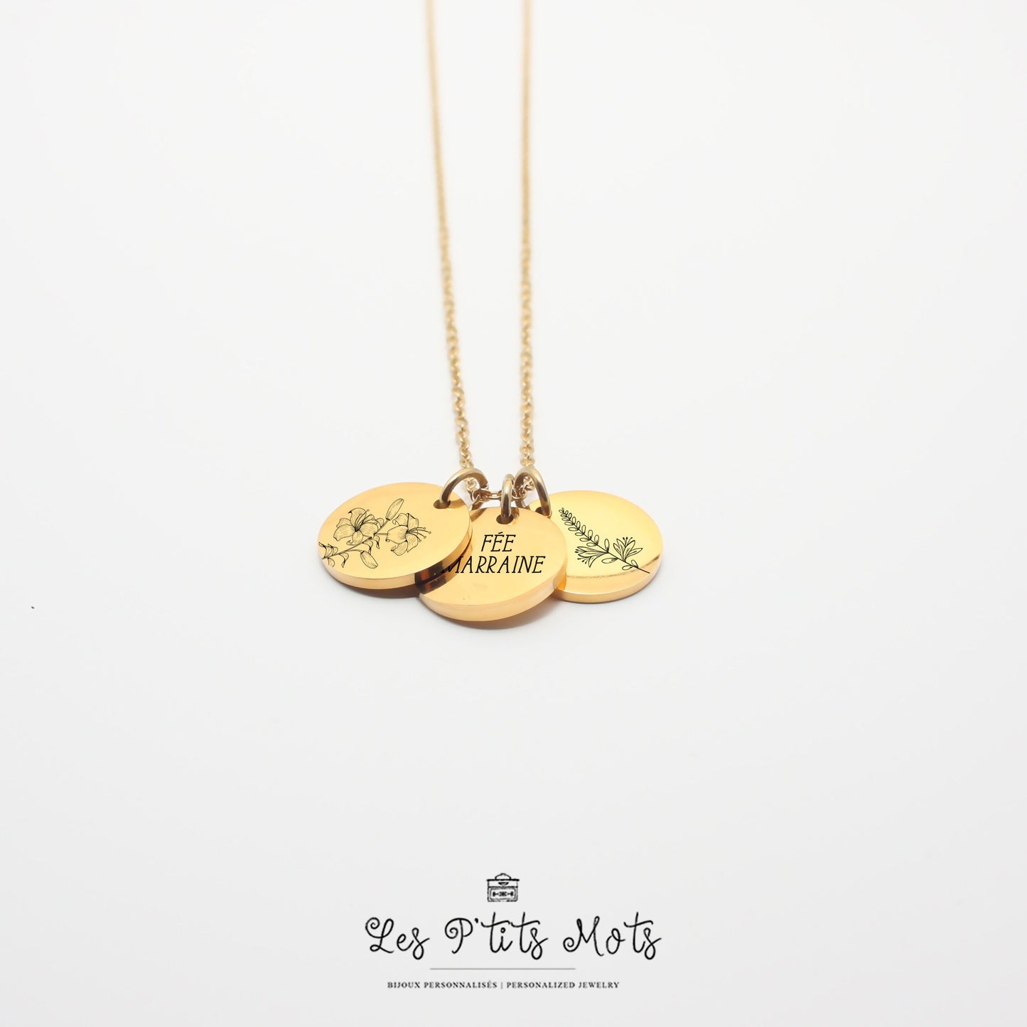 Collier Personnalisé avec fleurs et gravure, Collier pour maman, mamie, marraine, Cadeau fête des mères, Cadeau naissance