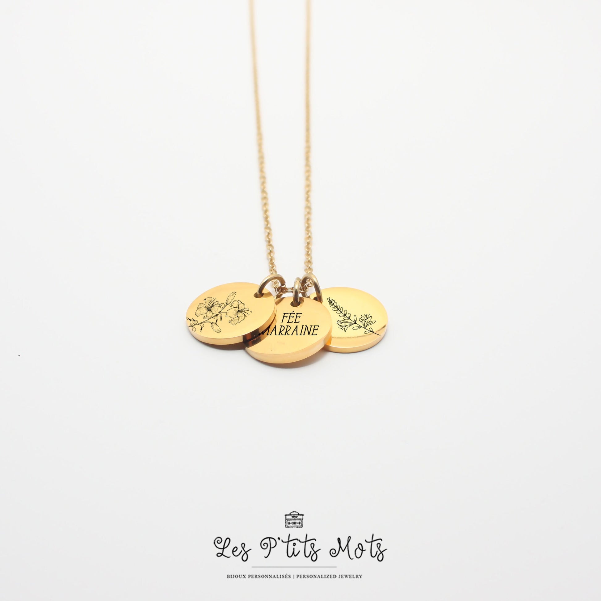 Collier Personnalisé avec fleurs et gravure, Collier pour maman, mamie, marraine, Cadeau fête des mères, Cadeau naissance