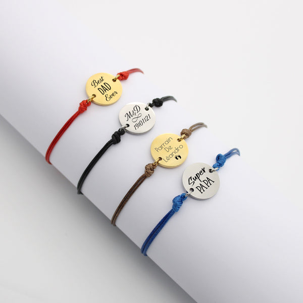 Bracelet Homme Personnalisé Cordon & Médaille Acier 15 mm - Cadeau Papa