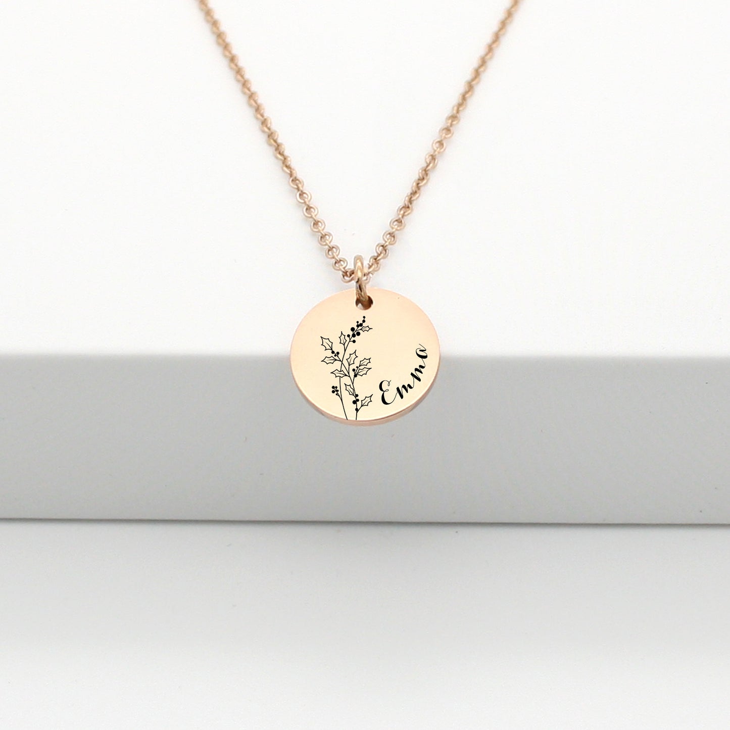 Collier personnalisé avec fleur de naissance et gravure prénom, Cadeau maman, marraine, Cadeau naissance, Cadeau fête des mères