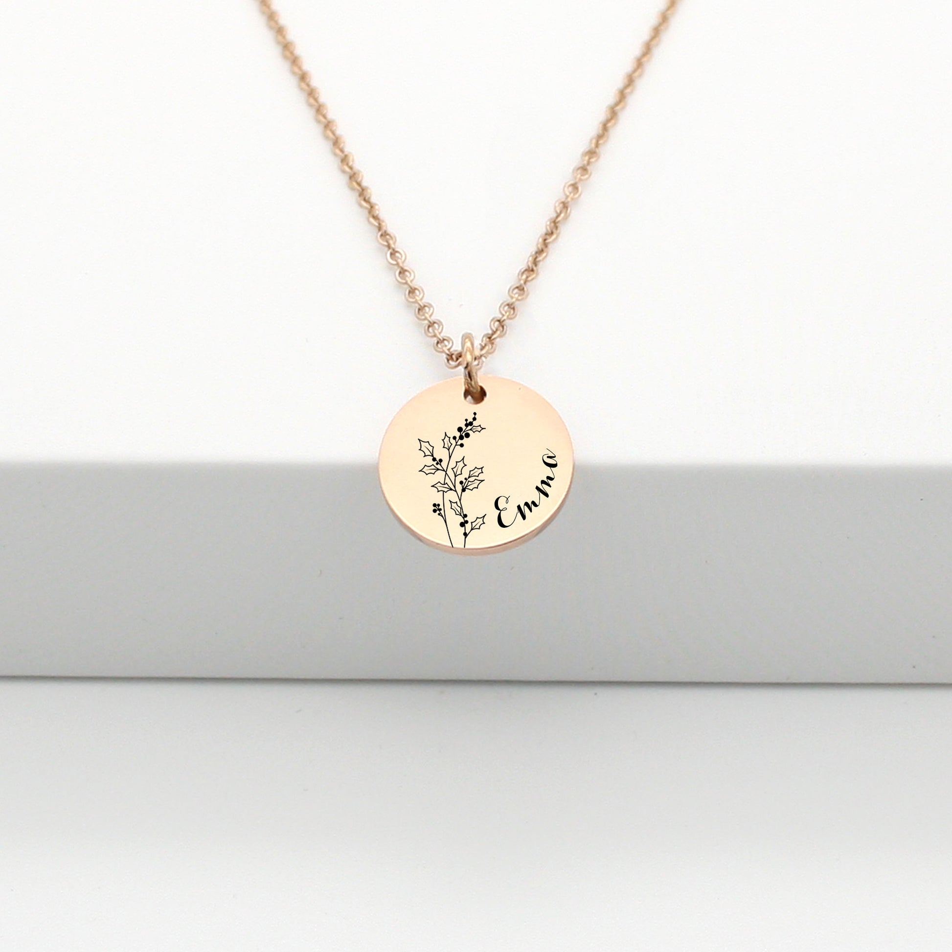 Collier personnalisé avec fleur de naissance et gravure prénom, Cadeau maman, marraine, Cadeau naissance, Cadeau fête des mères