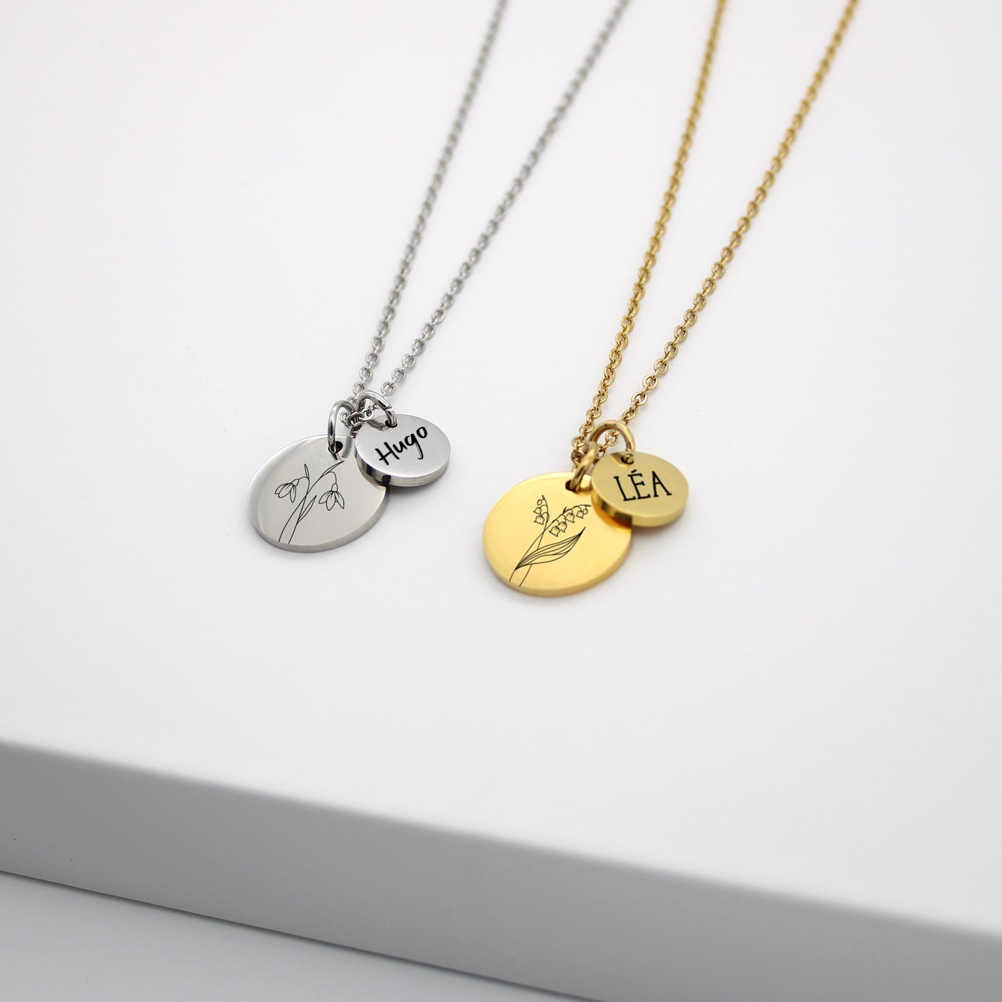 Collier Personnalisé avec Fleur du mois naissance et prénom, Collier pour Maman, Mamie, Marraine, Cadeau fête des mères, Cadeau naissance