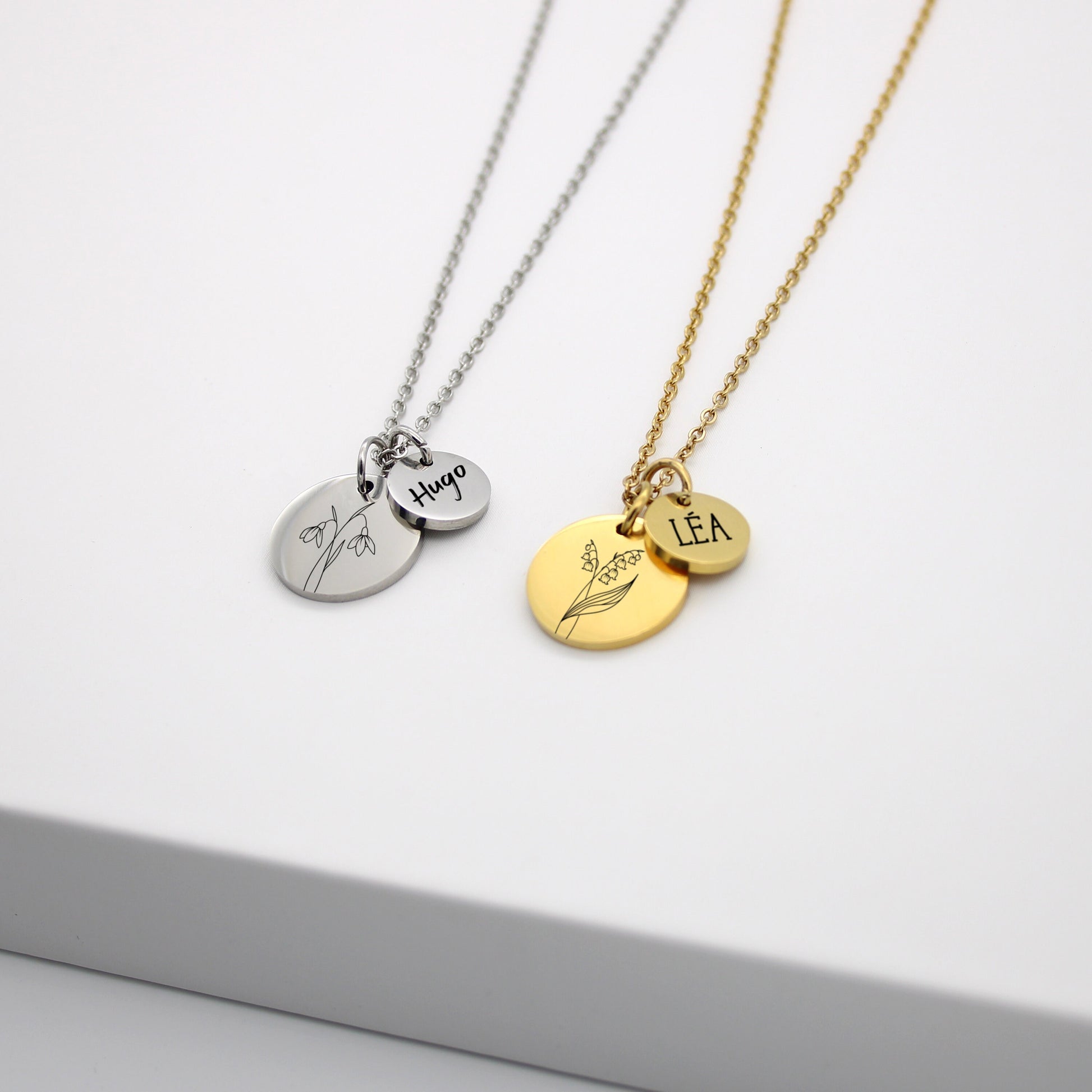 Collier Personnalisé avec Fleur du mois naissance et prénom, Collier pour Maman, Mamie, Marraine, Cadeau fête des mères, Cadeau naissance