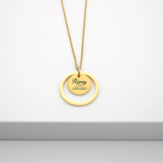 Collier Personnalisé avec pendentif et cercle, Collier Maman, Mamie, Bijou Femme Personnalisé, Cadeau Saint Valentin, Cadeau naissance