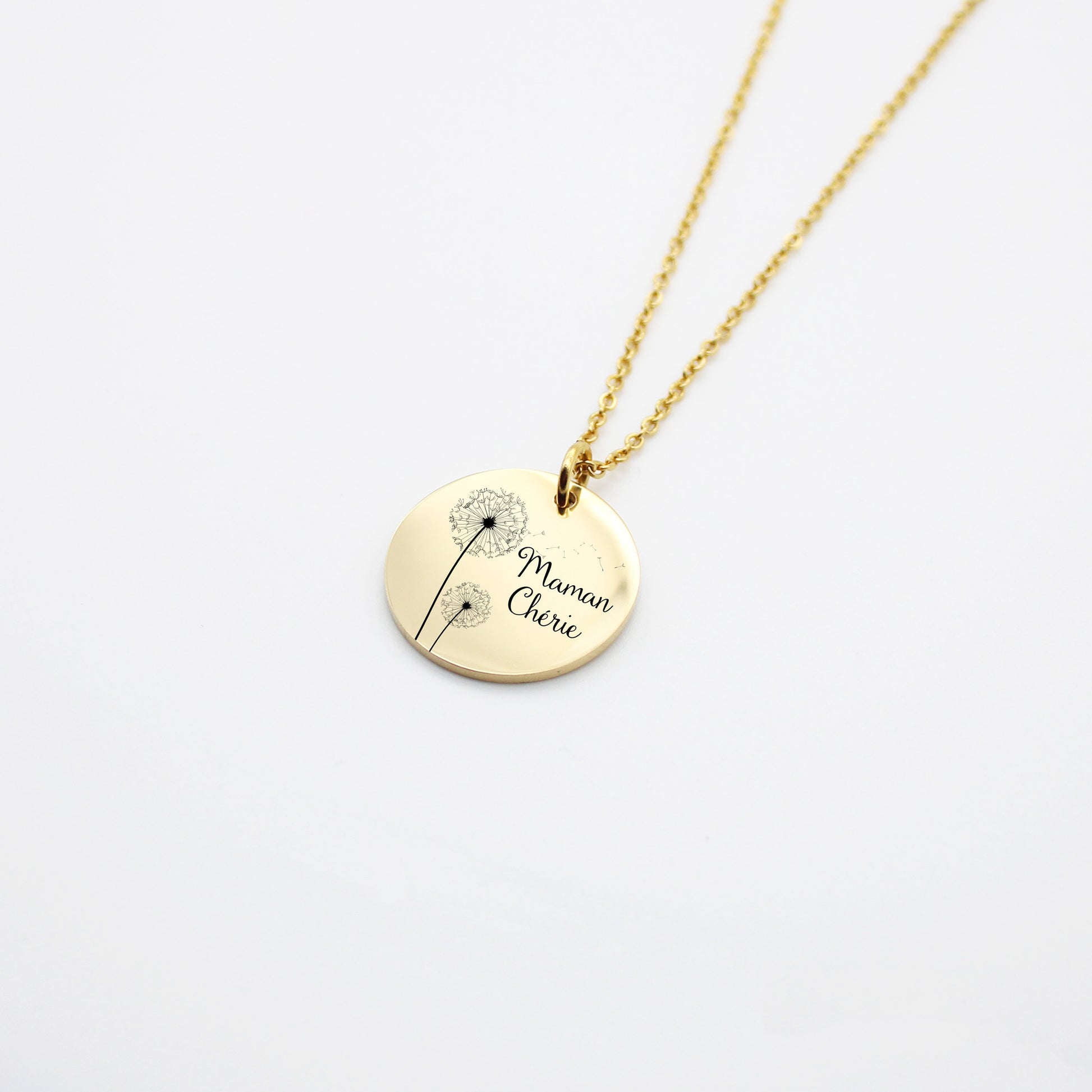 Collier personnalisé avec fleur de pissenlit et gravure - Collier maman, Mamie, Marraine Cadeau naissance, Cadeau fête des mères