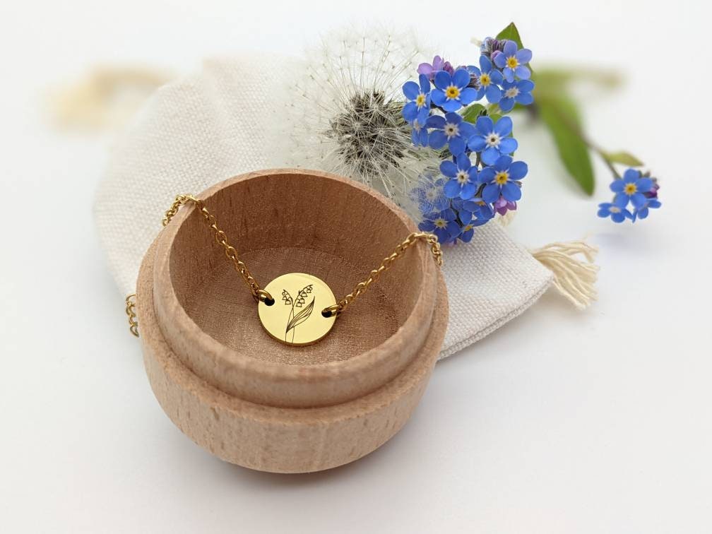 Bracelet Personnalisé avec Fleur mois de naissance et gravure, Bracelet pour Maman, Mamie, Marraine, Cadeau naissance, Cadeau fête des mères