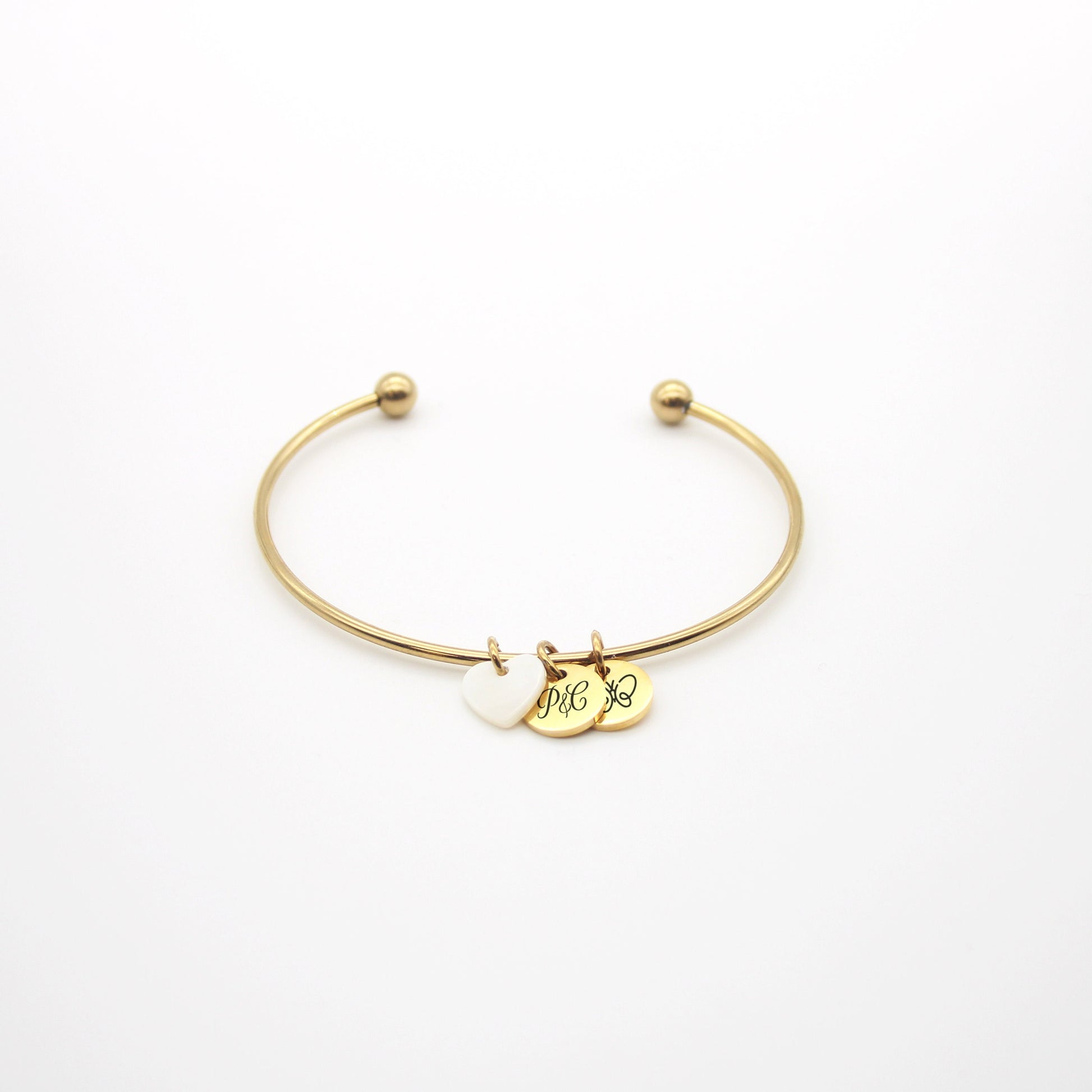 Bracelet Personnalisé jonc avec médaille à graver, Bracelet Maman, Mamie, Marraine, Cadeau fête des grands-mères, Cadeau Saint-Valentin