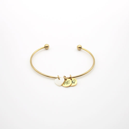 Bracelet Personnalisé jonc avec médaille à graver, Bracelet Maman, Mamie, Marraine, Cadeau fête des grands-mères, Cadeau Saint-Valentin